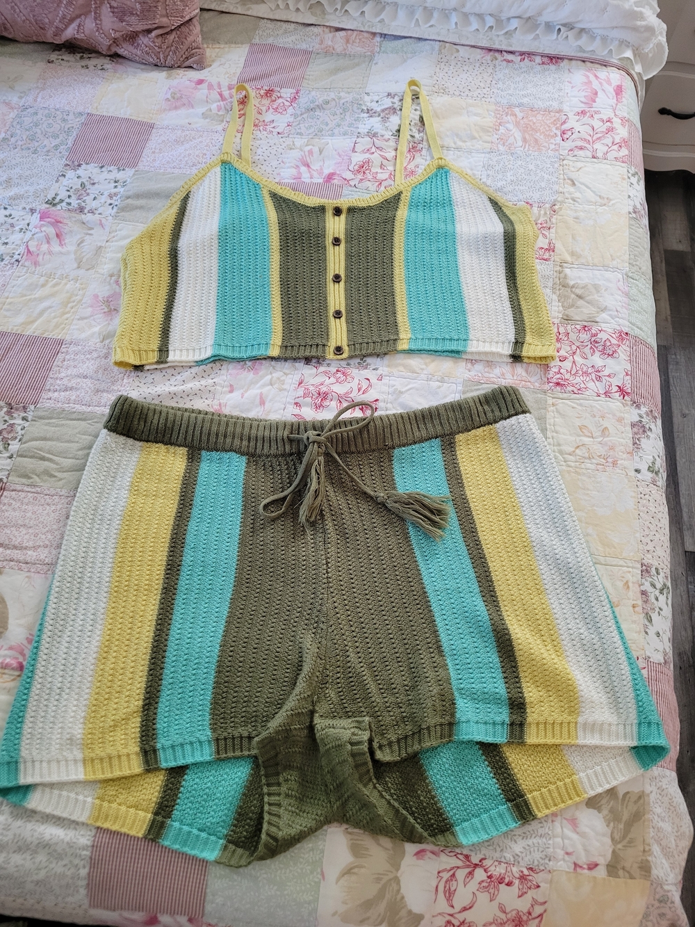 Almost Famous Olive Green and Teal Striped Knit Set 3X